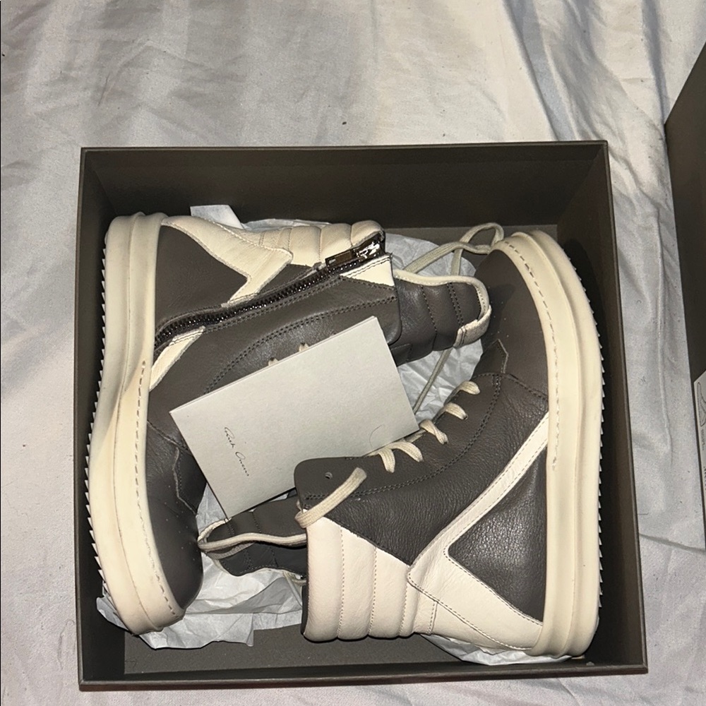 Rick Owens Gray and Cream High-Top Sneakers